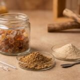 Gum arabic crystals and powders