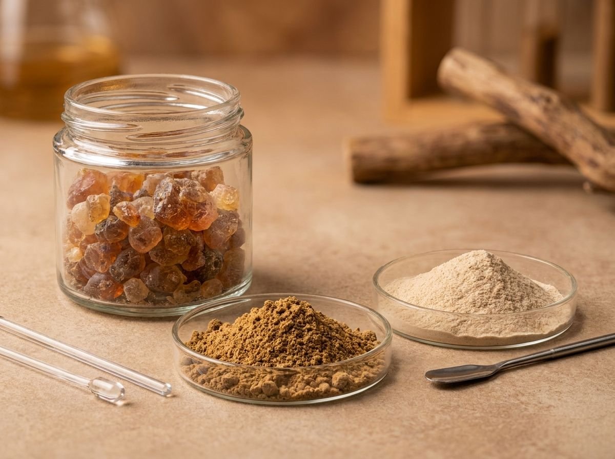 Gum arabic crystals and powders