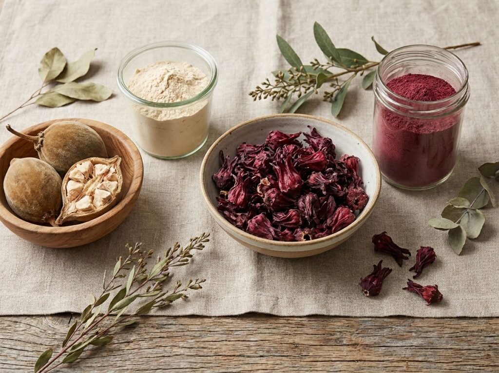 Hibiscus and baobab ingredients