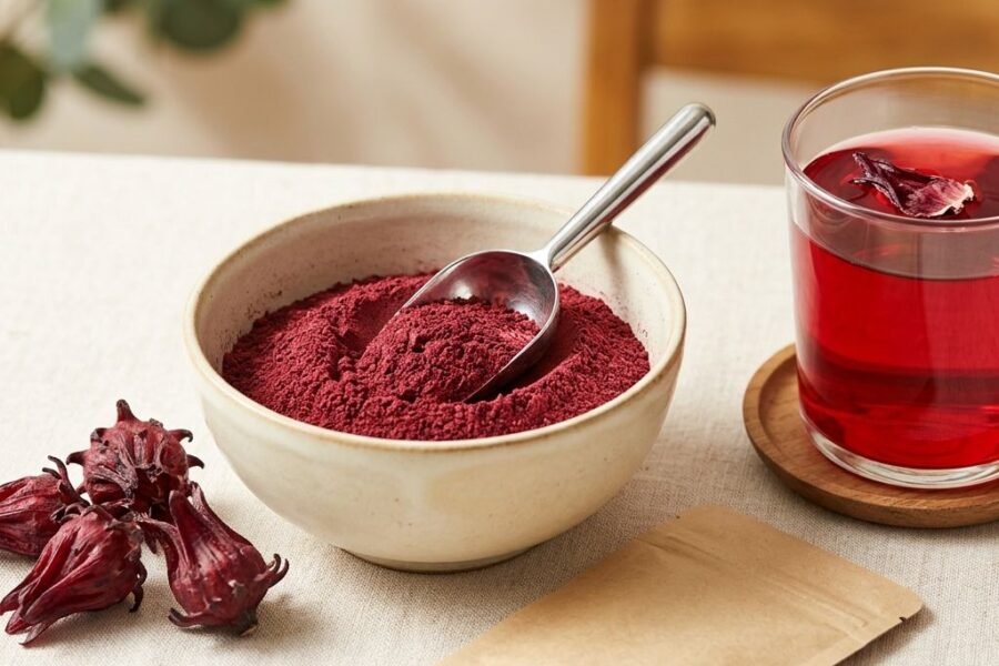 Hibiscus powder in a bowl